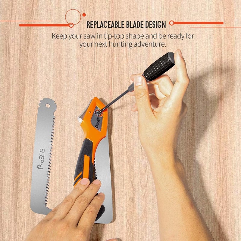 ProSSS Folding Bone Meat Saw for Hunting and Butchering,1PC Replaceable Blade, 65Mn Spring Steel Blade, 3 Angles to Lock, Triple Ground Saw Teeth with A Storage Bag - Image 4